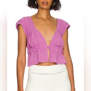 Free People Women's Hot Spell Top in Orchid Rain Tie Back Size Large 100% Cotton